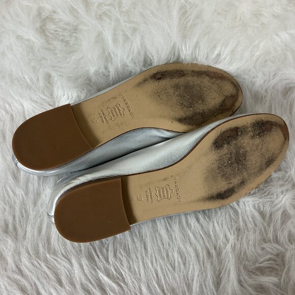 Margaux Metallic Silver Nappa Leather Bow Toe The Demi Ballet Flat 37 M US 7 - Picture 7 of 8